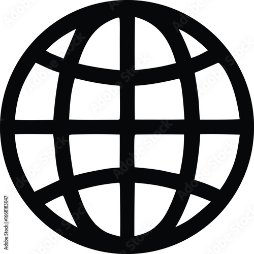 Simple black silhouette globe icon representing global connection technology and worldwide communication concepts