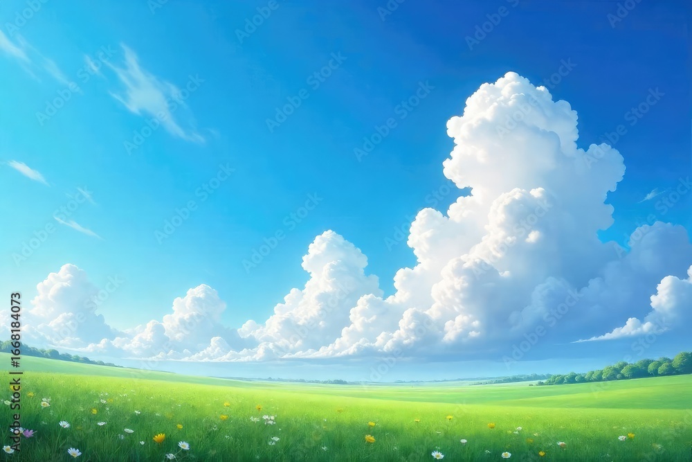 Obraz premium Fluffy white cumulus clouds drift lazily across a vibrant azure sky, creating a serene and peaceful landscape Perfect for backgrounds, travel, nature, or weather-related projects , aerial, clean