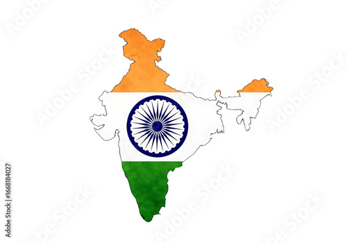 Map of india with the indian flag colors, isolated on transparent background