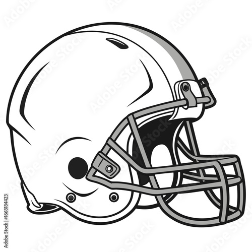 Classic american football helmet with face mask in black and white outline style