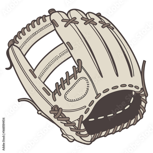 Classic baseball glove illustration with detailed stitching and lacing on a clean white background