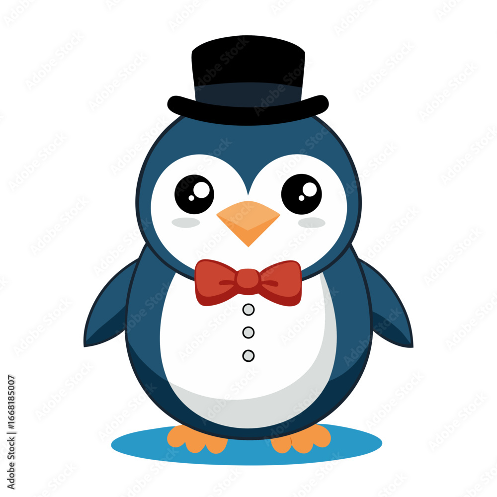 Fototapeta premium Penguin with Top Hat Vector Cartoon Character