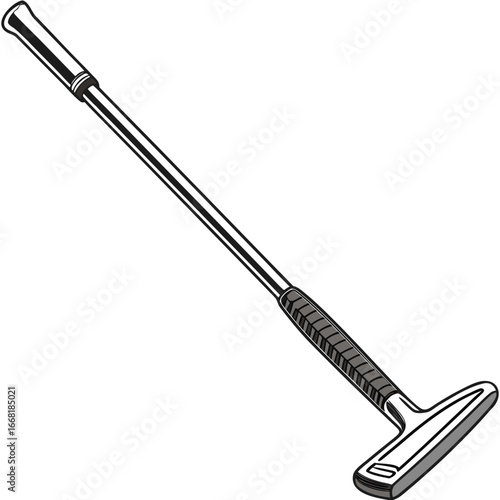 Modern golf club putter with a sleek design and textured grip isolated on white background