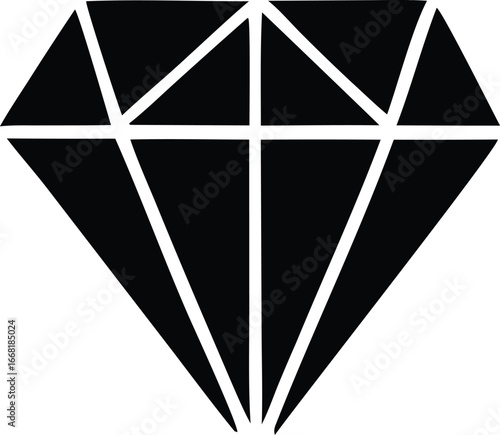 Striking black diamond icon with geometric facets representing luxury value and brilliance ideal for design projects