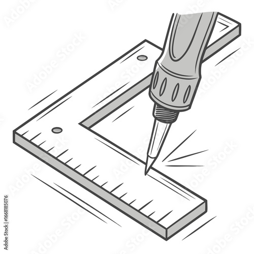 Precision marking with a scribe tool on a metal square for accurate measurements