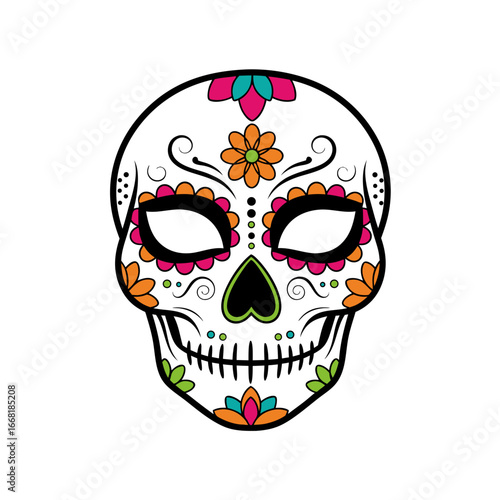 Decorative sugar skull mask with floral ornament for Dia de los Muertos tradition
