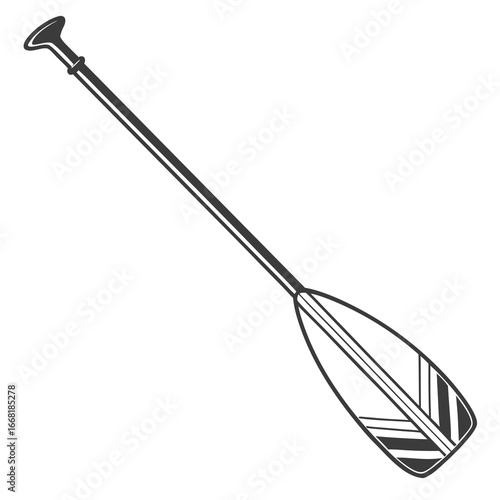 Stylized black and white illustration of a single paddle for stand up paddleboarding