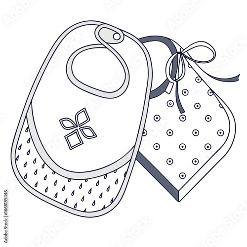 Two baby bibs with cute patterns one with raindrops and the other with polka dots