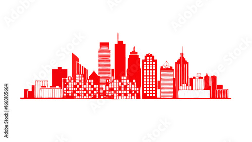 Stunning red city skyline silhouette featuring modern skyscrapers, perfect for urban development projects, offering a contemporary and vibrant architectural statement, vector origin for scalability