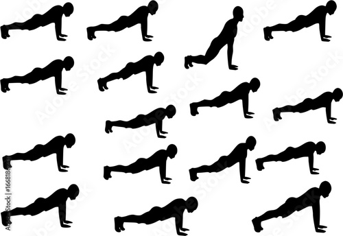 push up exercise silhouette icon vector set
