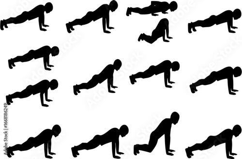 push up exercise silhouette icon vector set
