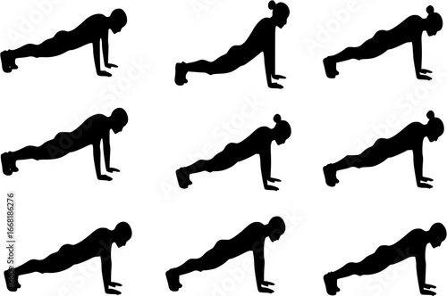 push up exercise silhouette icon vector set
