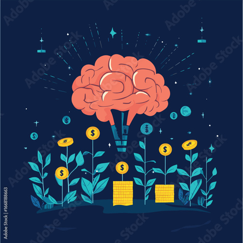 Profit and investment concept. Brains plus good idea equally money profit