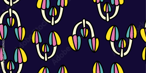Abstract Floral Pods on Navy Seamless Pattern