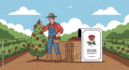 A day's toil in the field: A farmer's labor of love amidst rose blooms