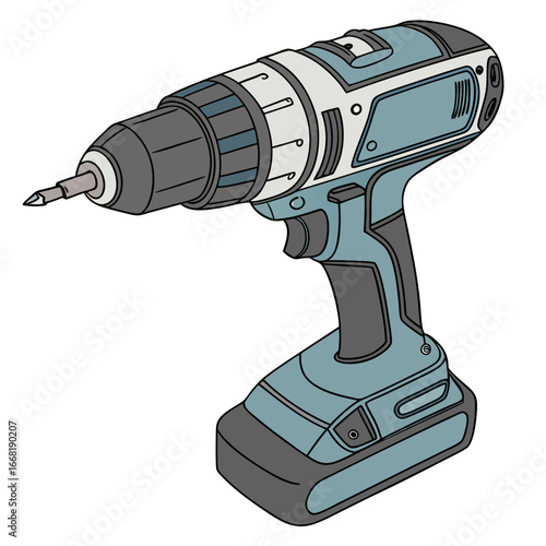 Illustration of a cordless power drill, a versatile tool for construction, repair, and diy projects at home