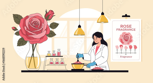 Crafting rose essence: A scientist blending botanicals for a unique fragrance
