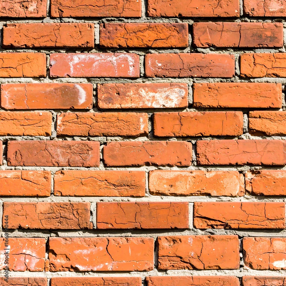 A close-up view of a weathered brick wall, showcasing the varied textures and tones of the aged bricks and mortar.