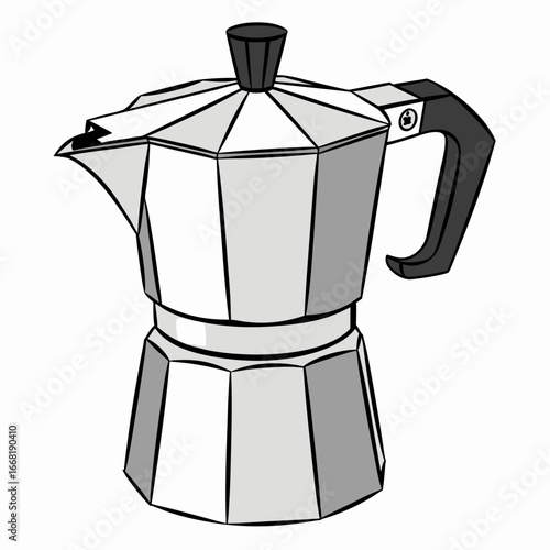 Illustration of a moka pot, a stovetop coffee maker that produces coffee by passing hot water
