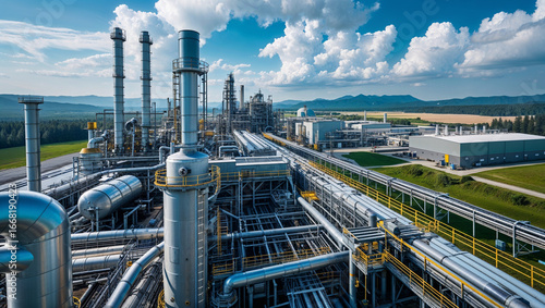 Eco gas fired power plant with factory building symbolizing renewable clean energy for future industry