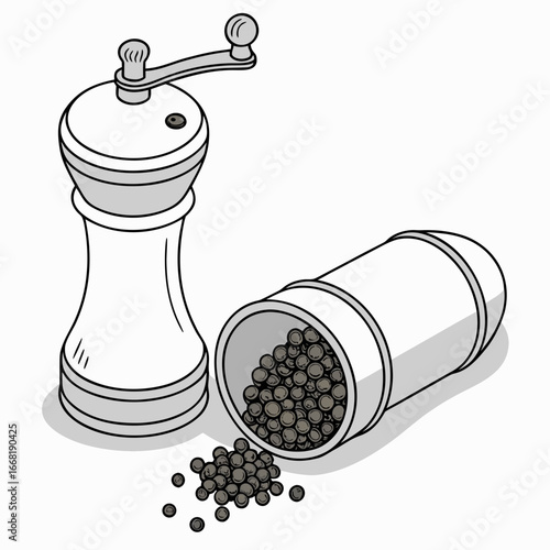 Illustration of a pepper mill and container, perfect for adding a touch of spice to your designs