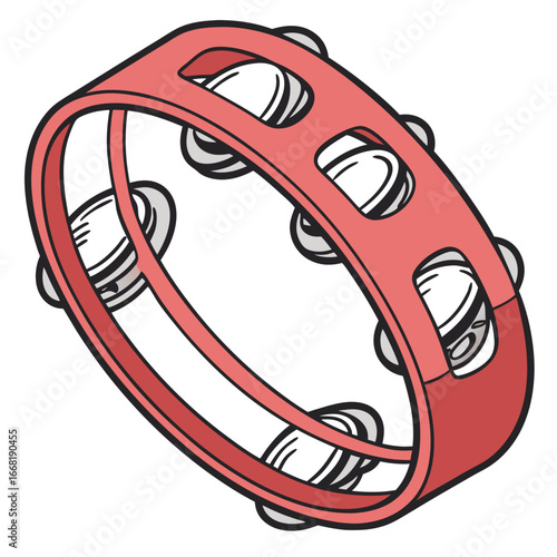 Illustration of a red tambourine, a musical instrument used in various genres