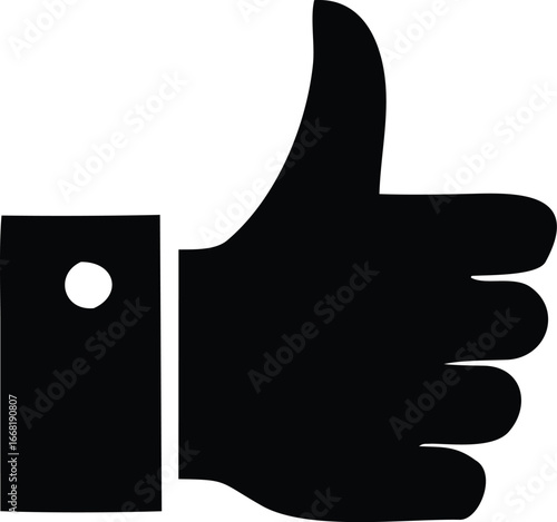 Simple black thumbs up icon symbol conveying approval agreement positive feedback and success in a clear silhouette design