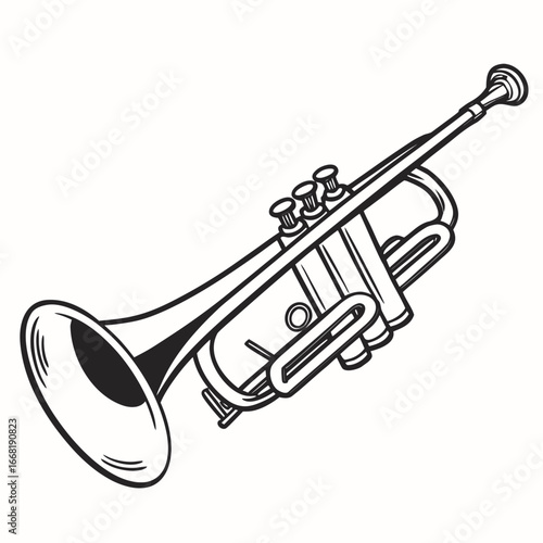 Vector art of classic trumpet outline, ideal for musical themes and designs with a vintage and elegant feel