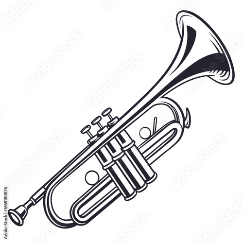Vector art of detailed trumpet outline, perfect for musical projects and designs with a classic and elegant touch
