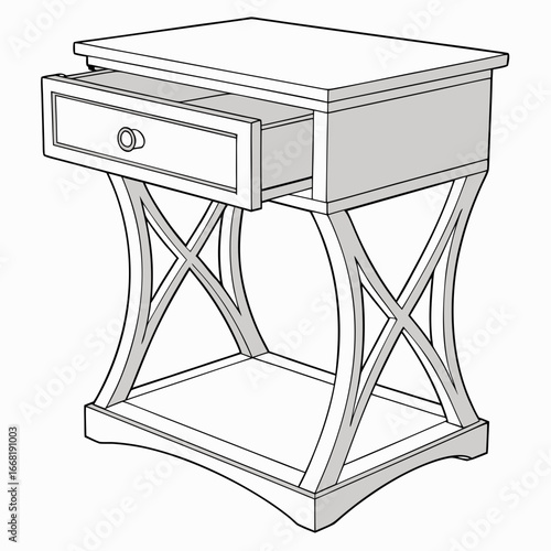 Vector art of nightstand with drawer illustration, showcasing its design, storage, and functionality in a modern bedroom