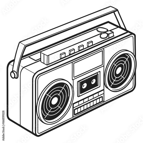 Vector art of retro boombox illustration, a vintage portable radio cassette player with speakers and controls