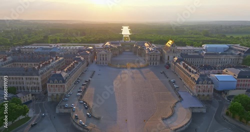 Aerial view of Palace of Versailles and the gardens surrounding it, France
