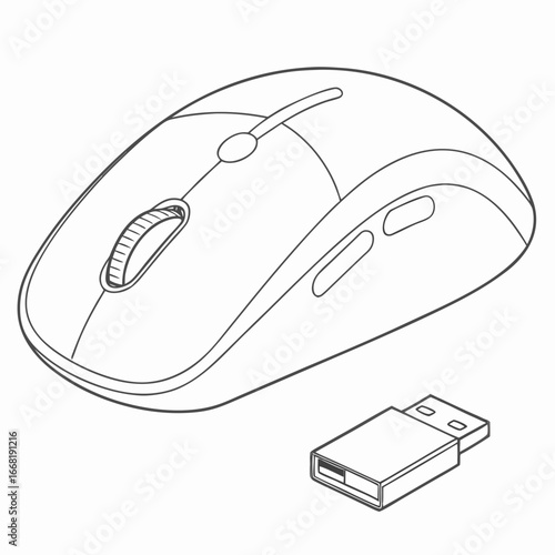 Vector art of wireless computer mouse with usb receiver for desktop or laptop