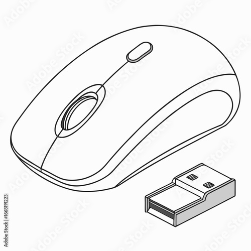 Vector art of wireless computer mouse with usb receiver for easy connectivity