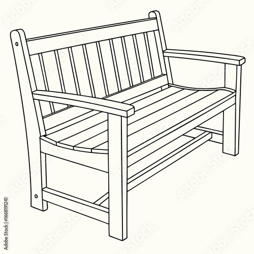 Vector art of wooden garden bench with armrests for outdoor seating