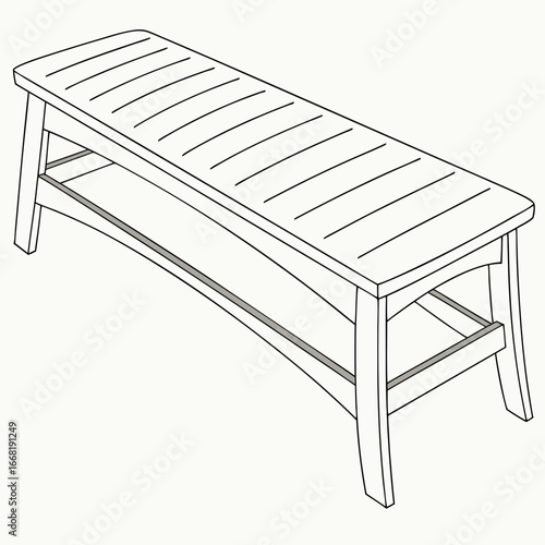 Vector art of wooden garden bench with slats for outdoor seating and relaxation