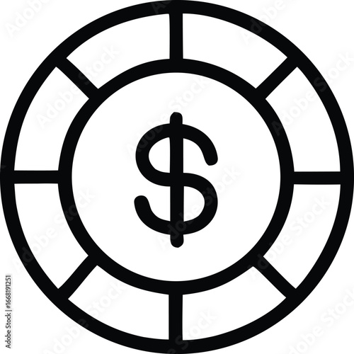 Dollar sign casino chip icon symbolizing gambling fortune money and wealth game play