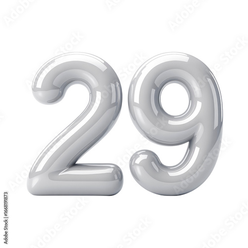 Shiny Silver Balloon Number 29, Isolated on Transparent Background