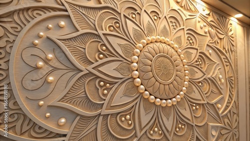 Intricate embossed mandala floral pattern with pearl details