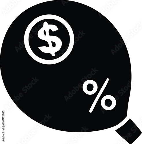 Inflation risk symbol money balloon with dollar sign and percentage icon representing economic volatility and financial uncertainty