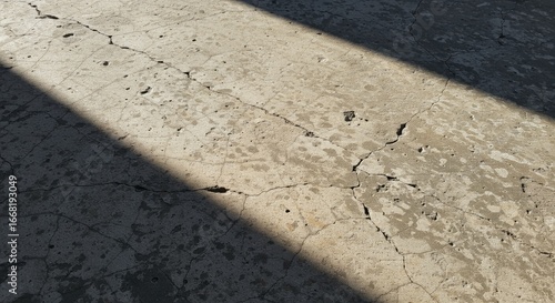 Cracked concrete floor with sun shadows