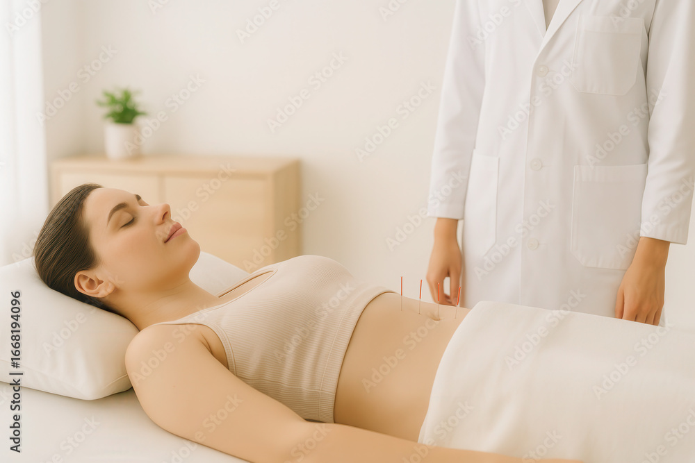 Fototapeta premium Fertility acupuncture session for wellness tranquil clinic environment healing perspective holistic care