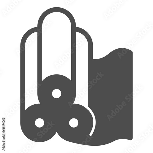 Three rolls of fabric cloth solid icon, sewing theme concept. Vector graphics. Sample rolls, textile sign on white background, glyph style icon for mobile or web design.