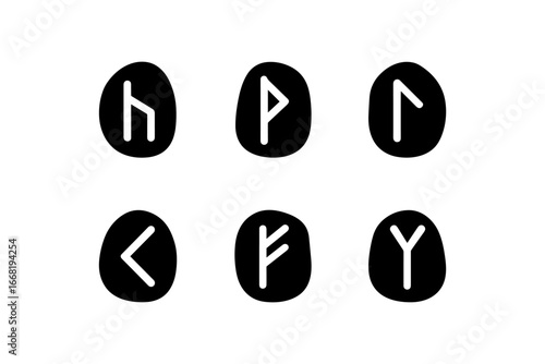 Ancient norse rune icons in minimalist black and white design