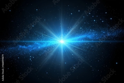 Brilliant blue starburst explodes with radiant light and cosmic dust creating a dazzling nebula in the vast expanse of deep space