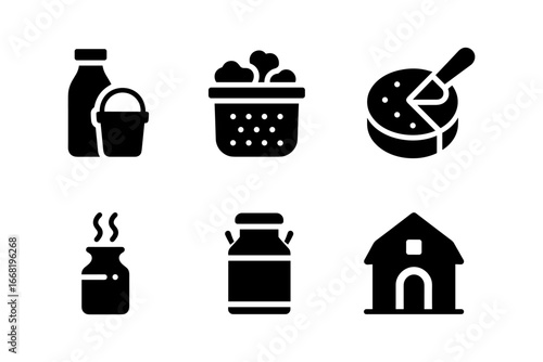 Farm fresh icons: dairy products and homestead essentials in silhouette design