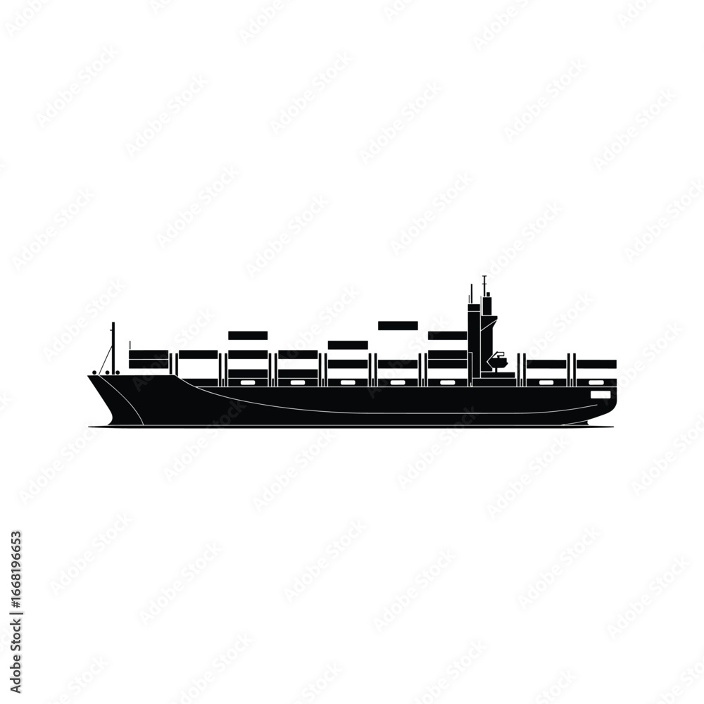 Naklejka premium Silhouette of a cargo ship loaded with containers sailing on the sea transportation concept