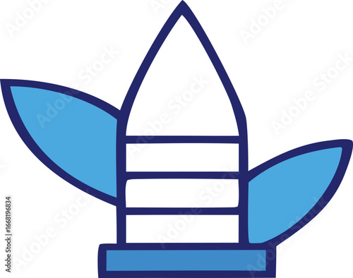 Abstract blue geometric floral symbol with leaf elements and stacked layers representing growth or development