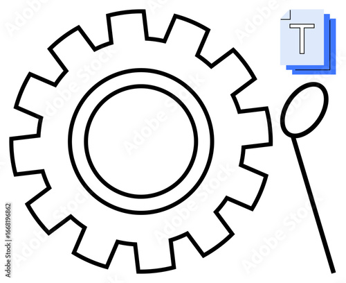 Gear wheel for settings, magnifying glass for search, document icon for information. Ideal for business, technology, research, optimization, analysis, information management simple landing page