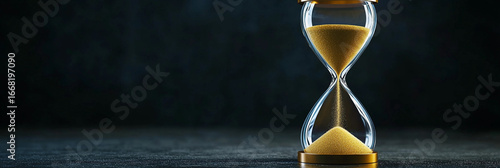 Elegant glass hourglass with golden sand for timekeeping Generative AI